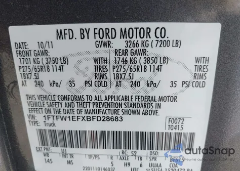 2011 Ford F-150 Xlt from USA, damaged, VIN 1FTFW1EFXBFD28683